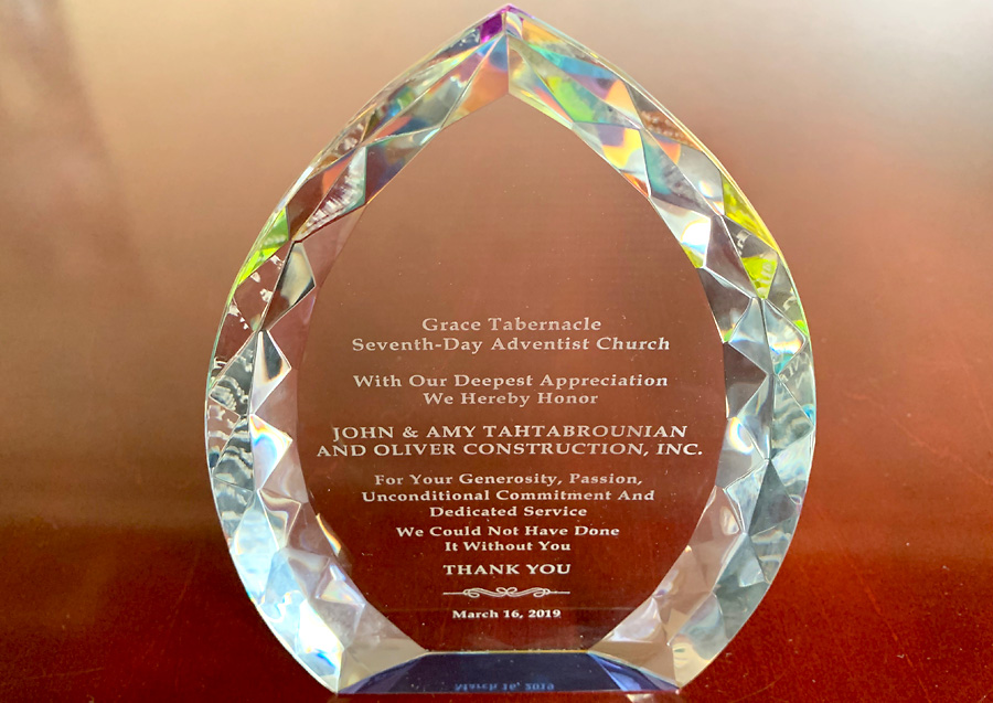 Styer Group Honor Award from Grace Tabernacle SDA Church
